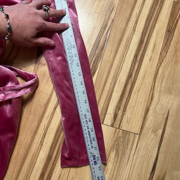 VINTAGE 80s Loungewear Queen Anne Dress Size 6 Regency V Neck Belted Pink Velvet - Picture 7 of 8